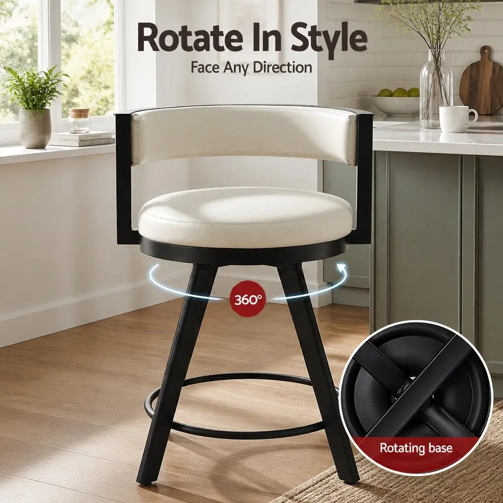 Bar Stools Swivel Beige Padded Seat Metal Counter Height 2 Piece Set