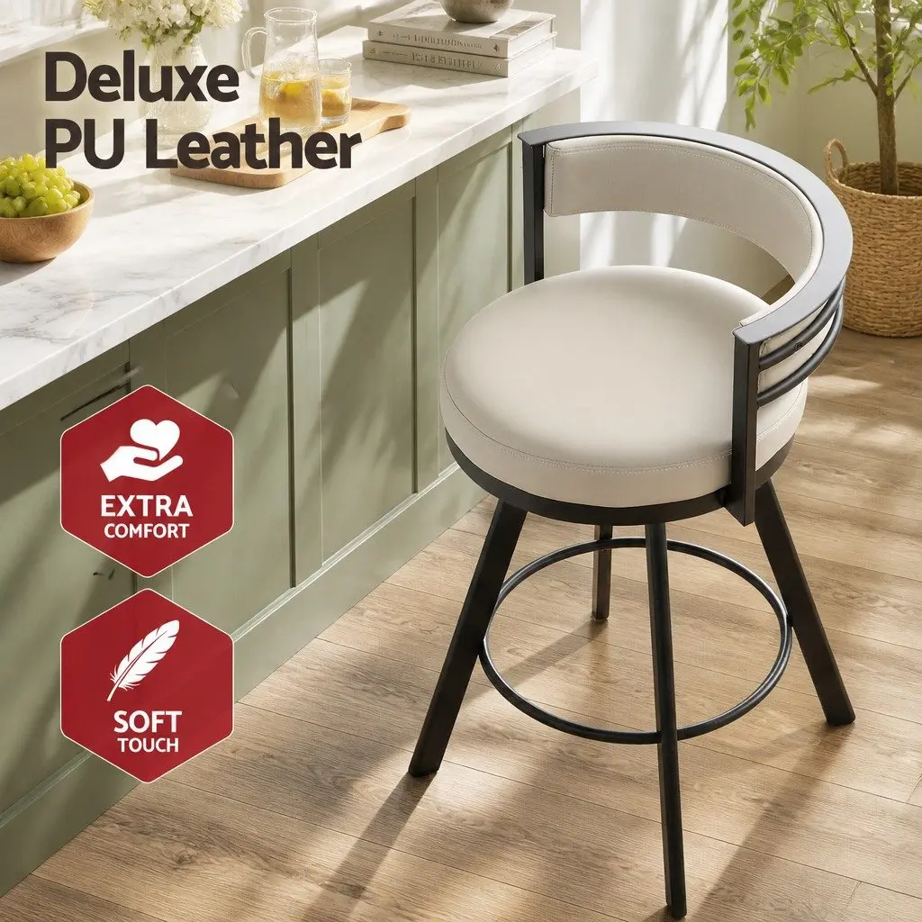 Bar Stools Swivel Beige Padded Seat Metal Counter Height 2 Piece Set