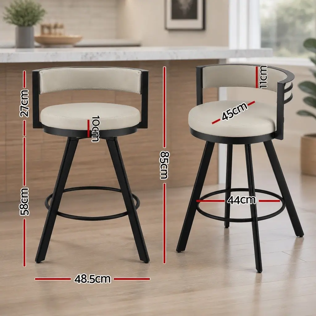 Bar Stools Swivel Kitchen Chair Beige PU Leather Padded Metal Counter 4 Piece