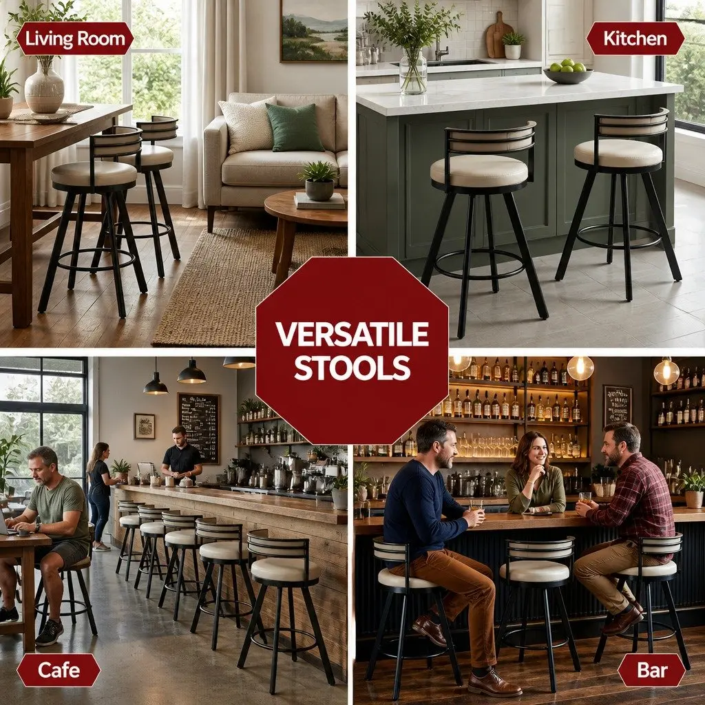 Bar Stools Swivel Kitchen Chair Beige PU Leather Padded Metal Counter 4 Piece
