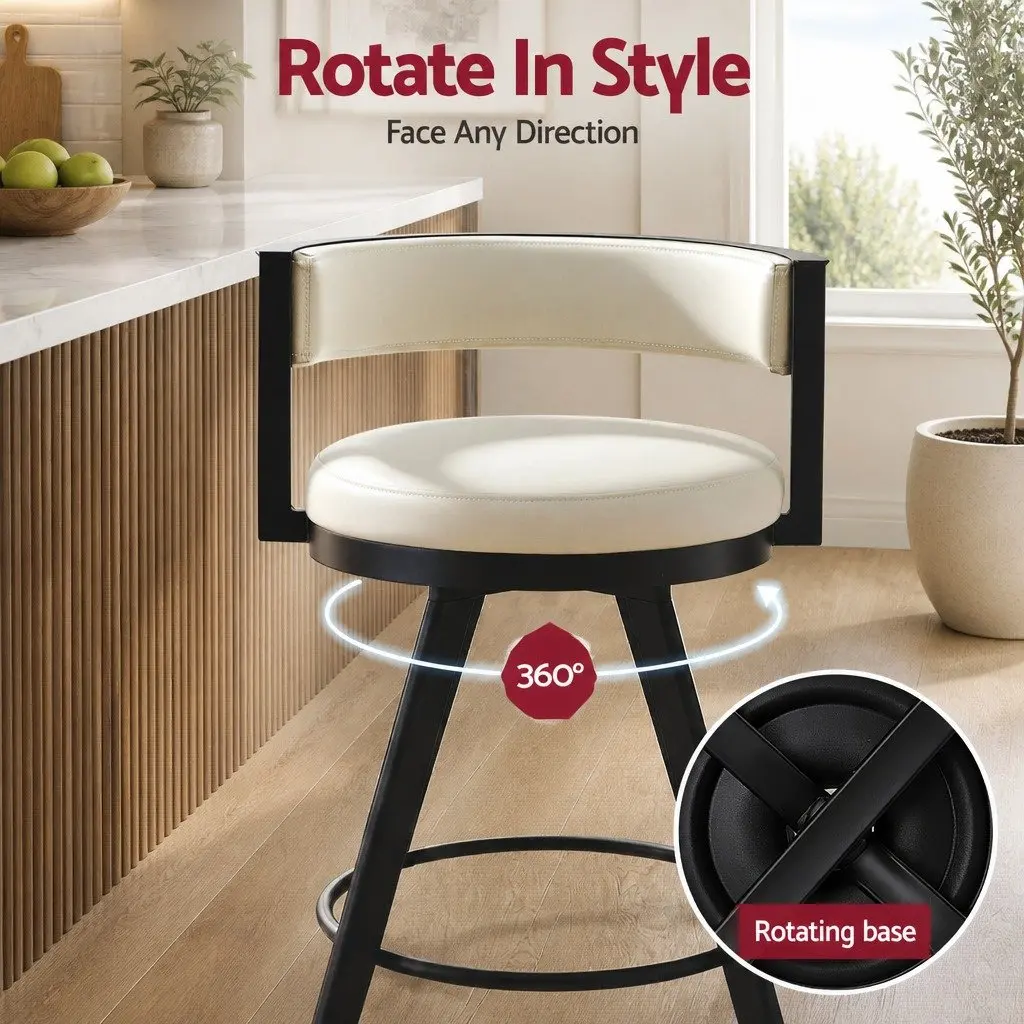 Bar Stools Swivel Kitchen Chair Beige PU Leather Padded Metal Counter 4 Piece
