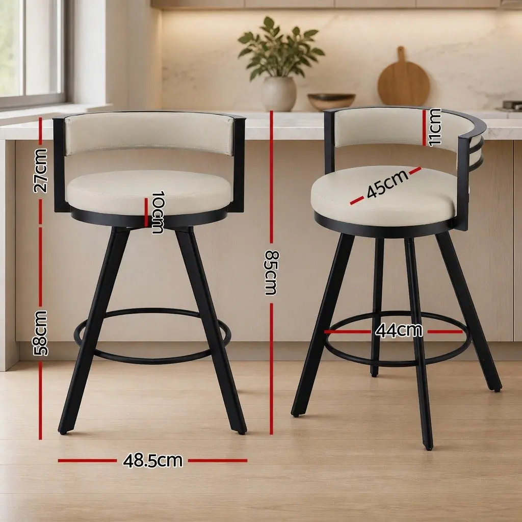 Swivel Bar Stool Metal Frame Beige PU Leather Padded Backrest 54cm x 51cm x 85cm