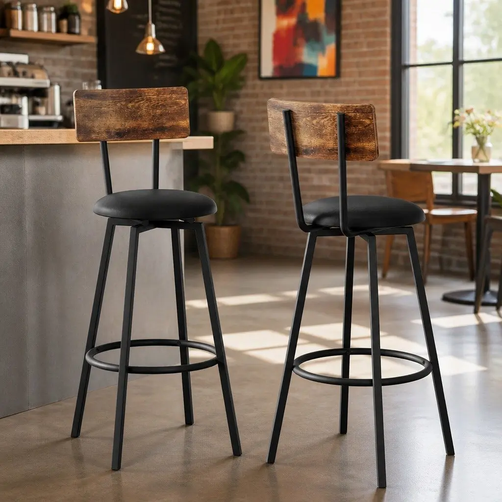 Set of 2 Industrial Bar Stools with Steel Frame