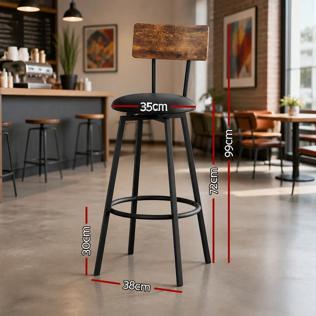Set of 2 Industrial Bar Stools with Steel Frame