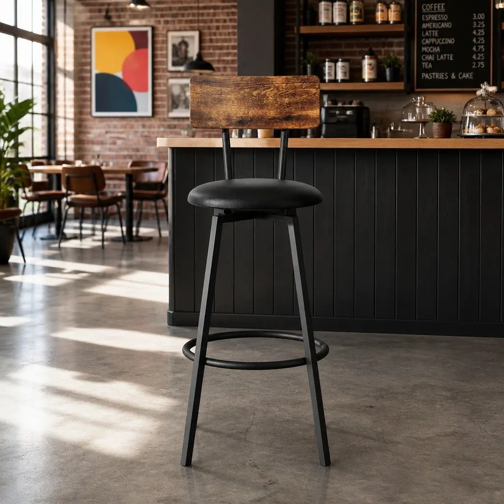 Set of 2 Industrial Bar Stools with Steel Frame