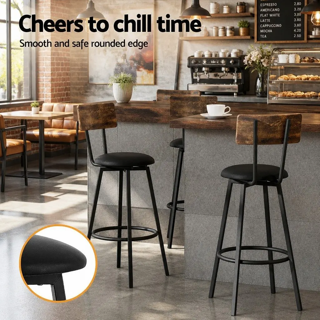 Set of 2 Industrial Bar Stools with Steel Frame