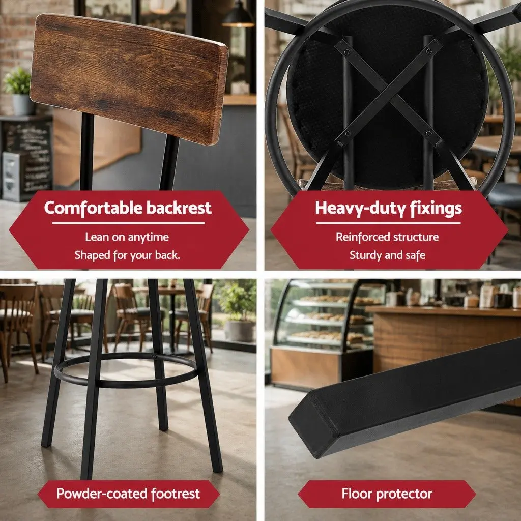 Set of 2 Industrial Bar Stools with Steel Frame