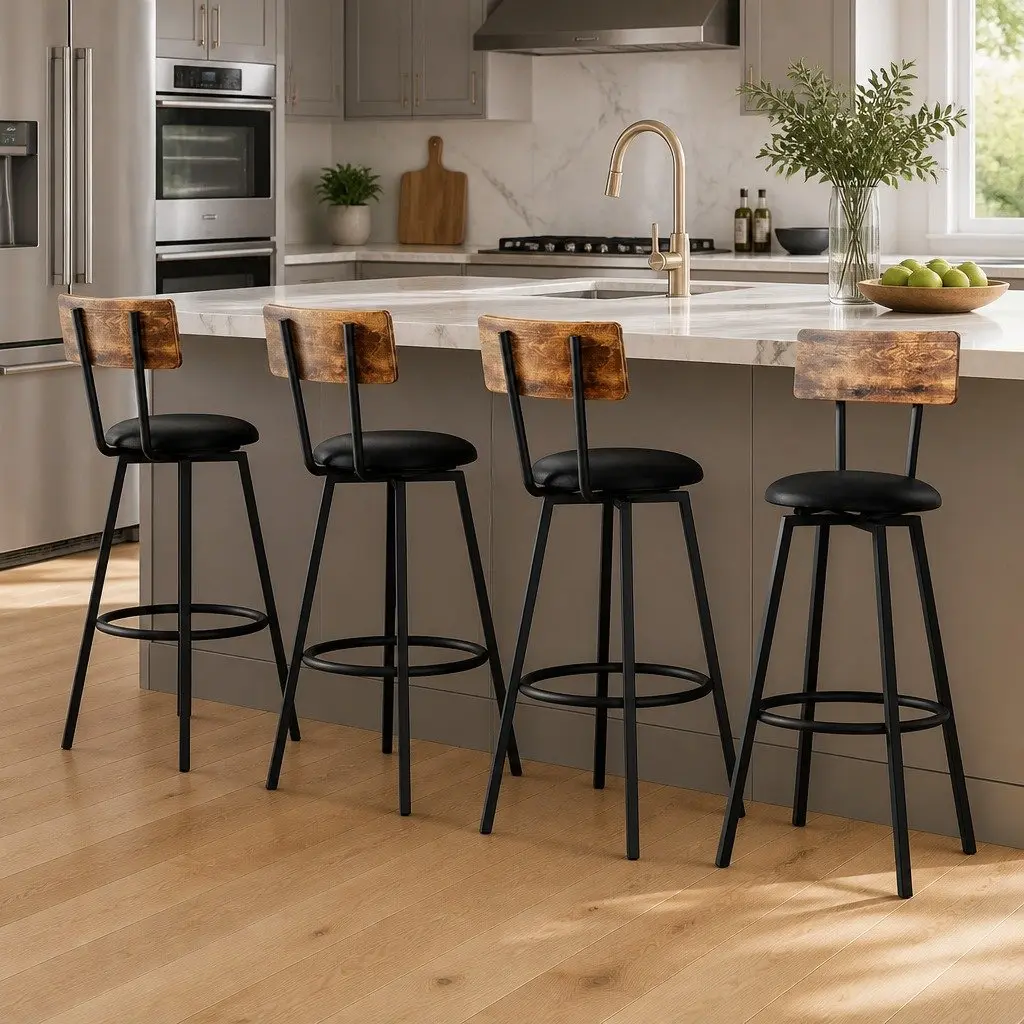Bar Stools Industrial Upholstered 72cm Steel Frame Set of 4 Anti-Slip