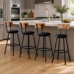 Bar Stools Set of 4 Industrial Upholstered Counter Chairs Steel Frame Anti-Slip