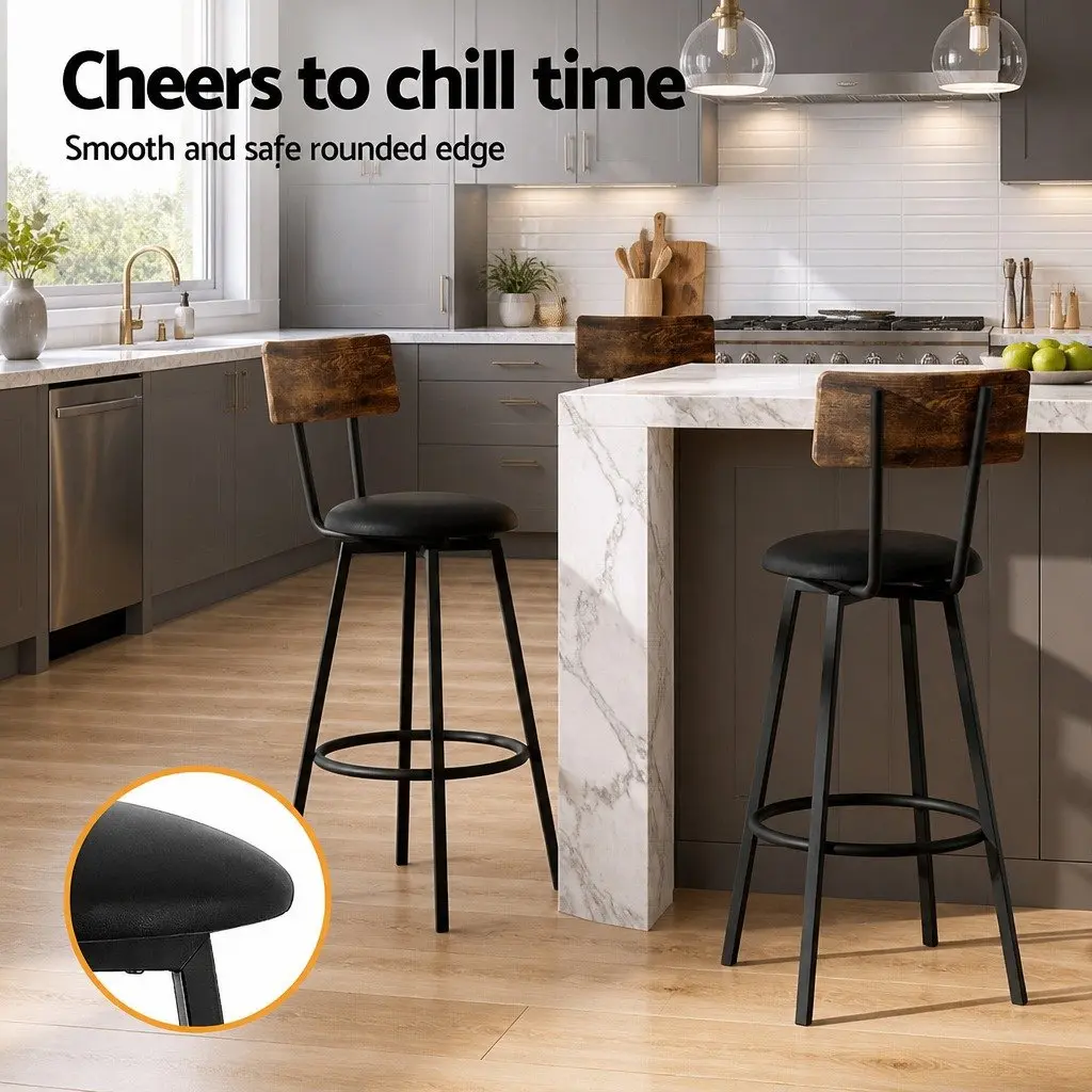Bar Stools Industrial Upholstered 72cm Steel Frame Set of 4 Anti-Slip