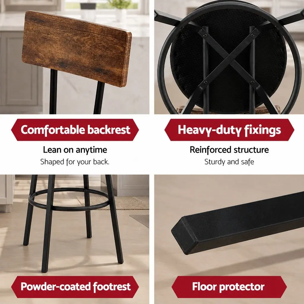 Bar Stools Industrial Upholstered 72cm Steel Frame Set of 4 Anti-Slip