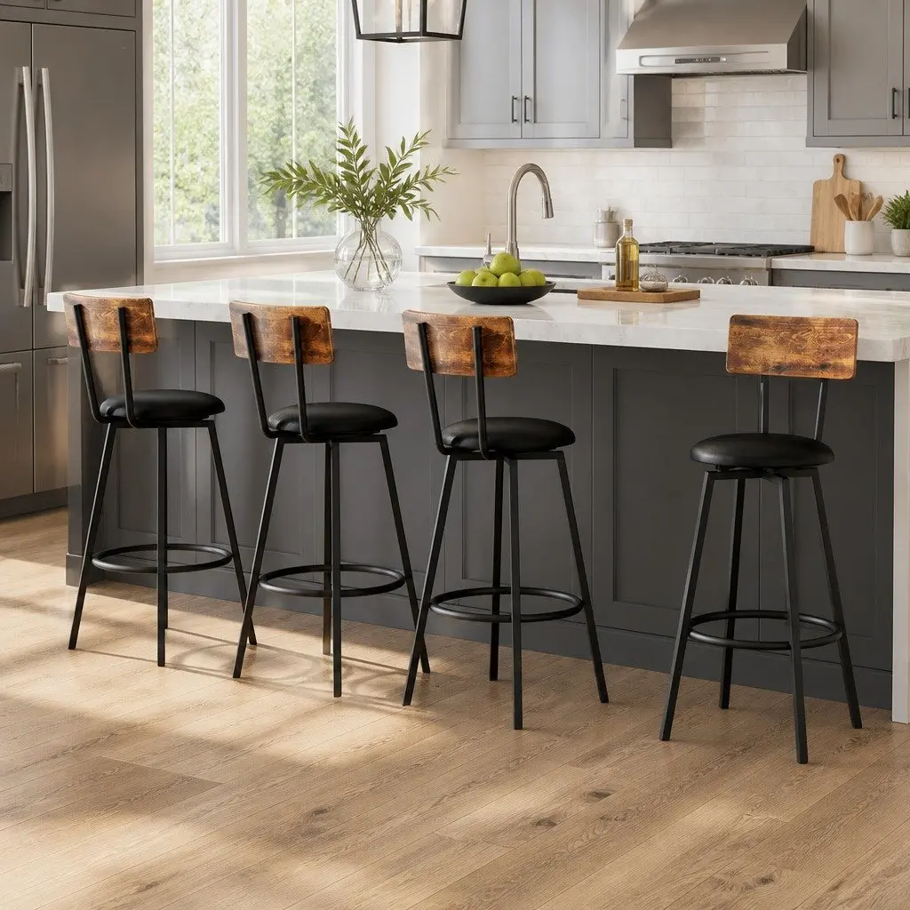 Bar Stools Industrial Upholstered 72cm Steel Frame Set of 4 Anti-Slip