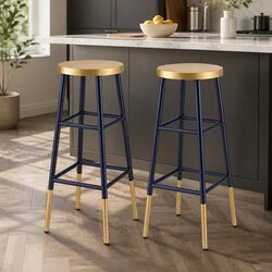Gold and Navy Metal Bar Stools Set of 2