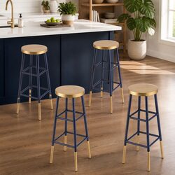 Set of 4 Navy Gold Two-Tone Bar Stools 76cm Height