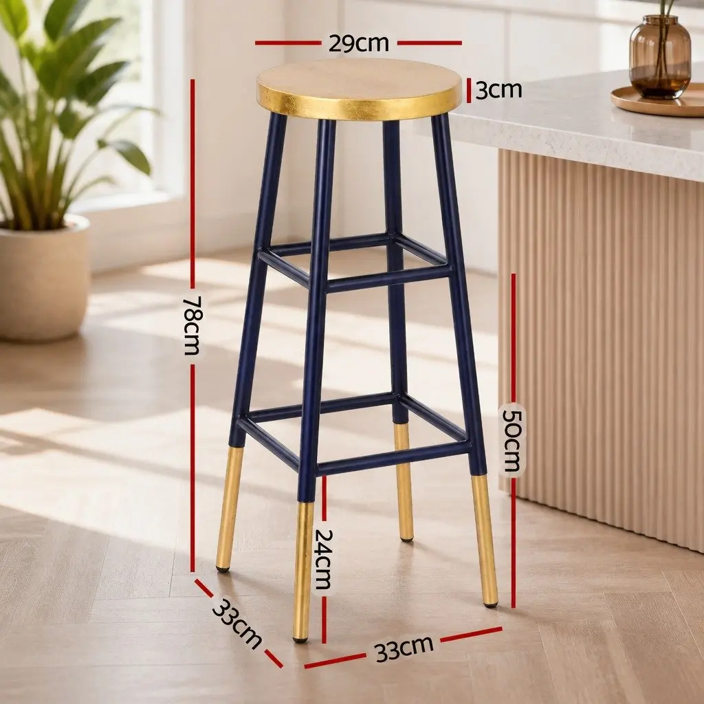 Bar Stools Two-Tone Navy Gold 76cm Metal Modern Kitchen Dining Chair Set of 4