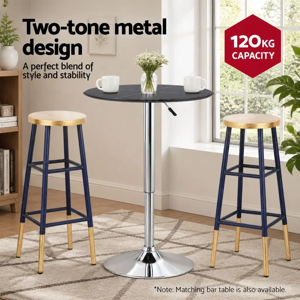Bar Stools Two-Tone Navy Gold 76cm Metal Modern Kitchen Dining Chair Set of 4