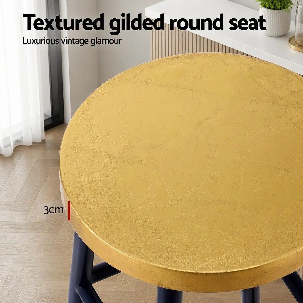 Bar Stools Two-Tone Navy Gold 76cm Metal Modern Kitchen Dining Chair Set of 4