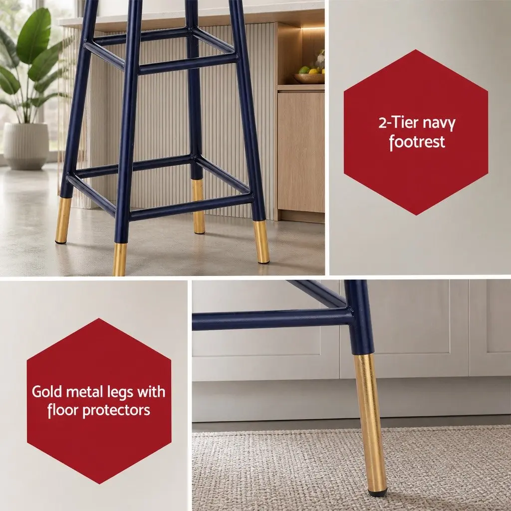 Bar Stools Two-Tone Navy Gold 76cm Metal Modern Kitchen Dining Chair Set of 4