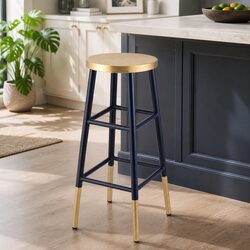 Navy and Gold Two-Tone Bar Stools with Round Seat