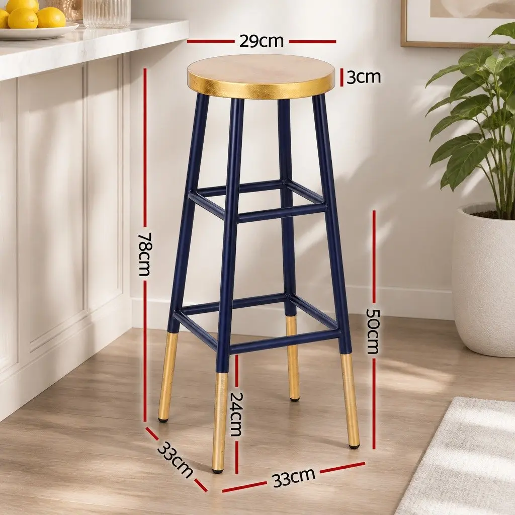 Navy and Gold Two-Tone Bar Stools with Round Seat