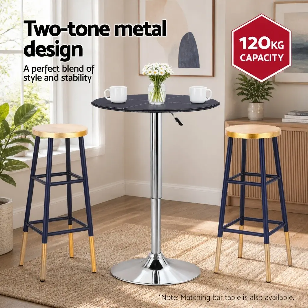 Navy and Gold Two-Tone Bar Stools with Round Seat