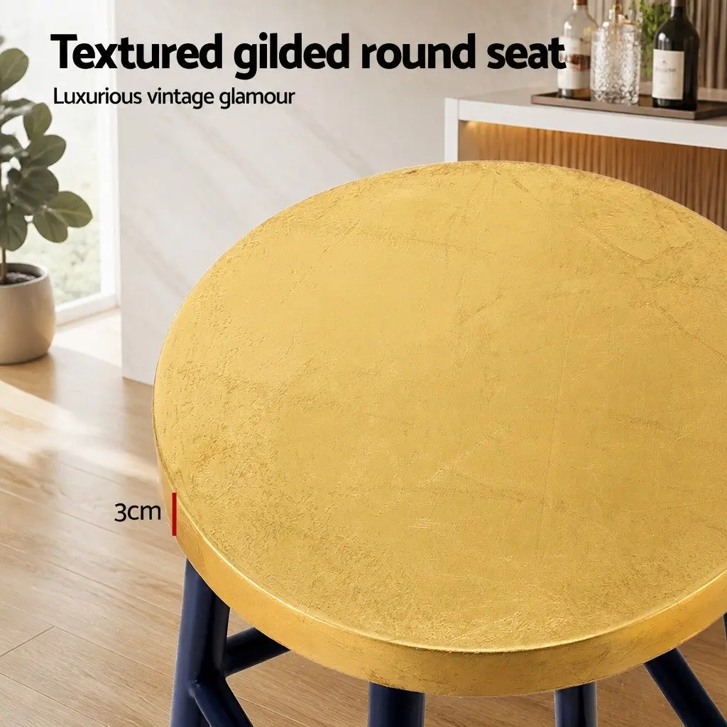 Navy and Gold Two-Tone Bar Stools with Round Seat