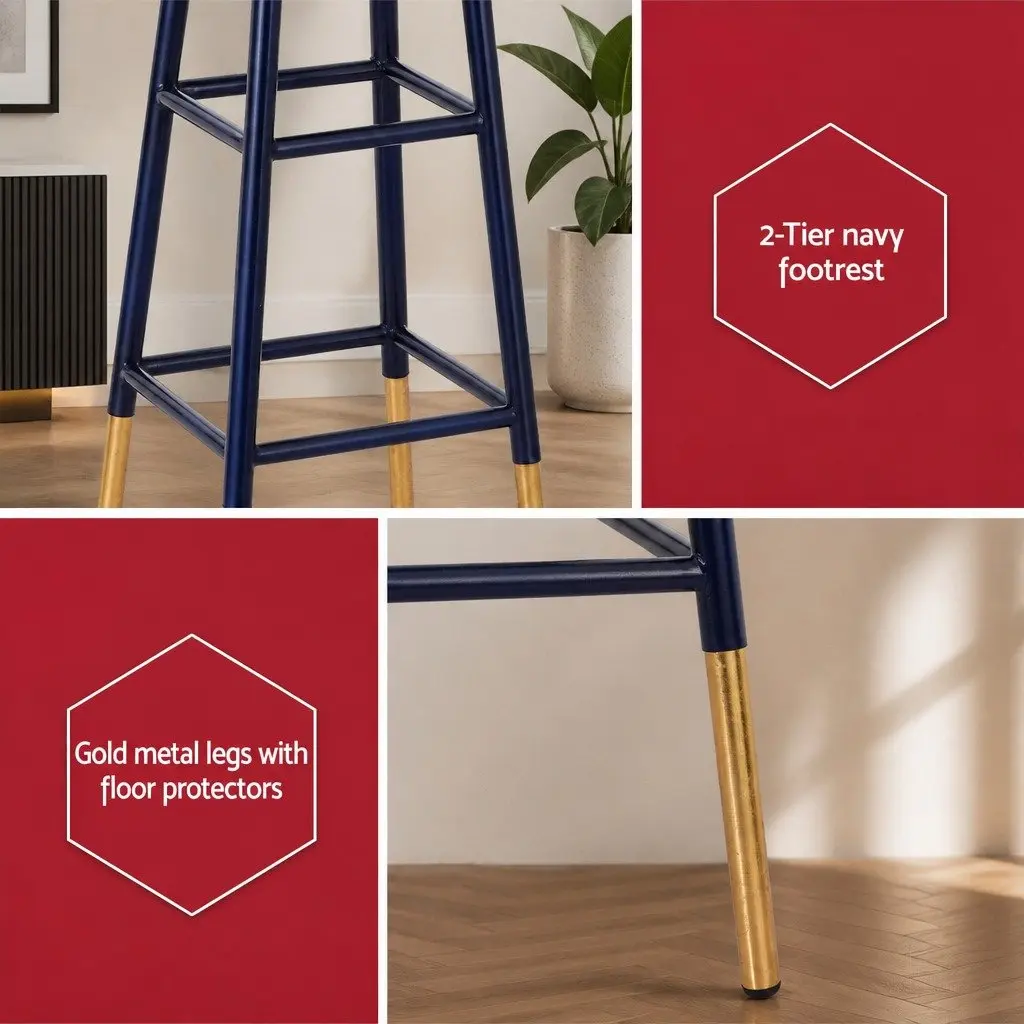 Navy and Gold Two-Tone Bar Stools with Round Seat