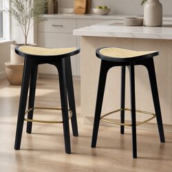 Set of 2 Elegant Backless Bar Stools with Rattan Seats