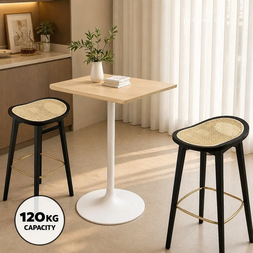 Bar Stools Backless 67cm Height Rattan Woven Seat Bamboo Frame Metal Footrest Set of 2