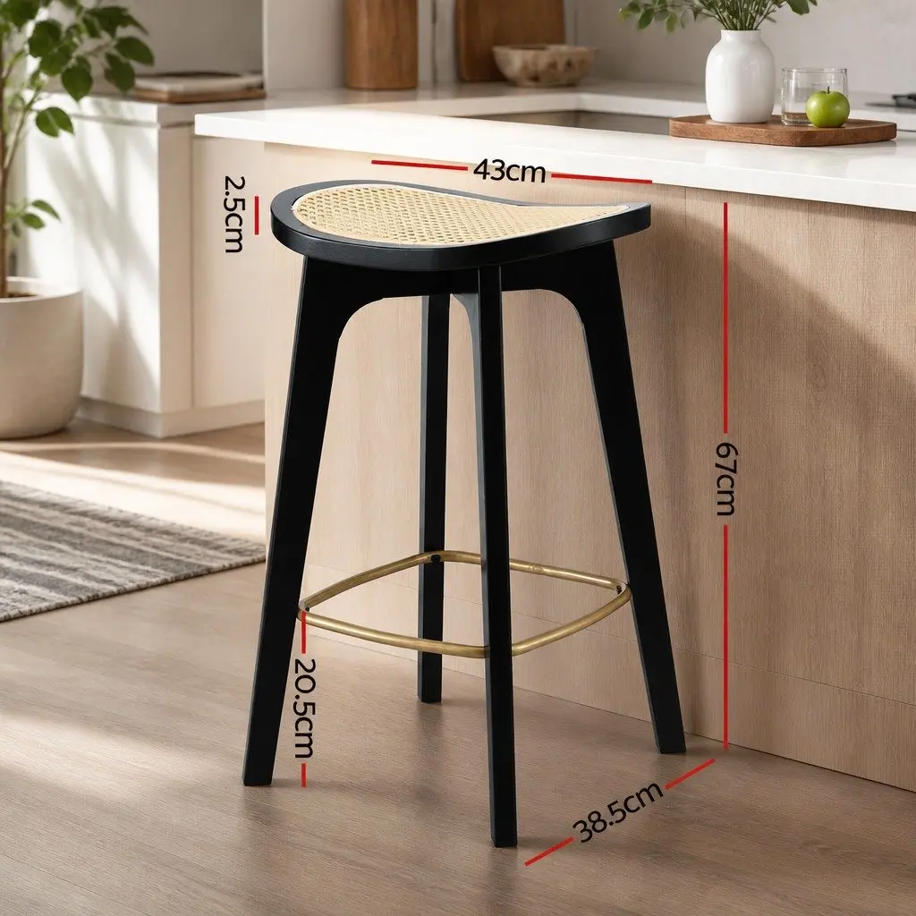 Set of 4 Black Backless Rattan Bar Stools