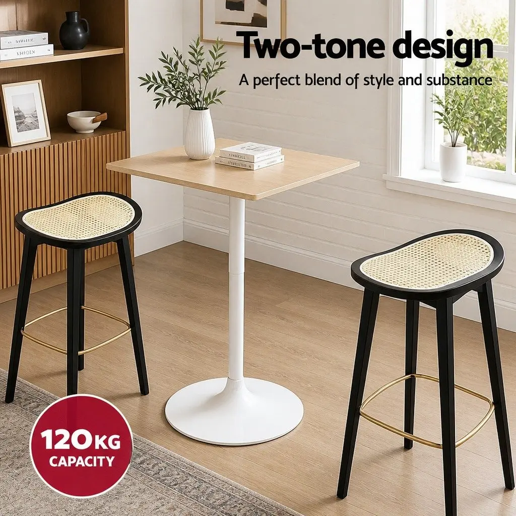 Set of 4 Black Backless Rattan Bar Stools
