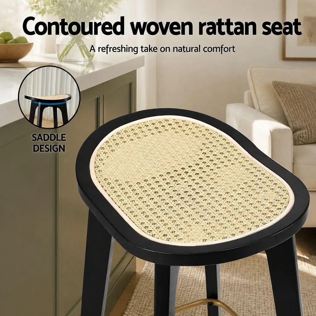 Set of 4 Black Backless Rattan Bar Stools