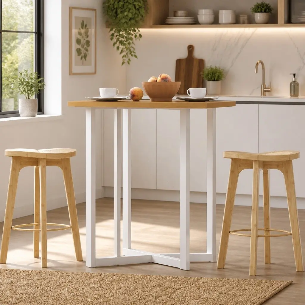 Bar Stools Rattan Seat Kitchen Counter Height Dining Chairs Oak Bamboo Frame 2 Piece