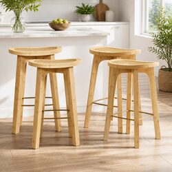 Set of 4 Bamboo Rattan Bar Stools for Kitchen