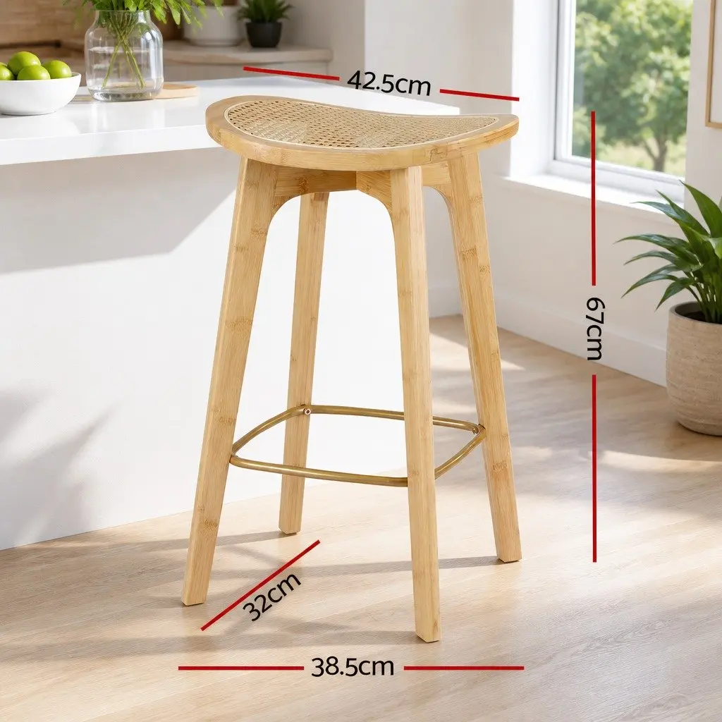 Set of 4 Bamboo Rattan Bar Stools for Kitchen