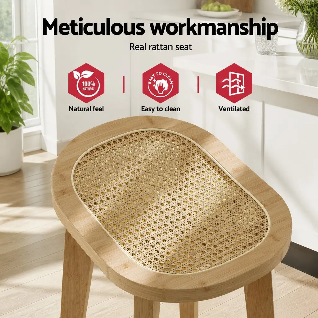 Set of 4 Bamboo Rattan Bar Stools for Kitchen