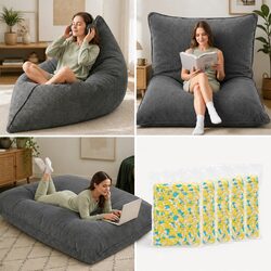 3 in 1 Convertible Bean Bag Chair Floor Cushion Sofa Corduroy Cover Memory Foam