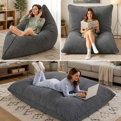 Grey Corduroy 3-in-1 Bean Bag Chair Cover