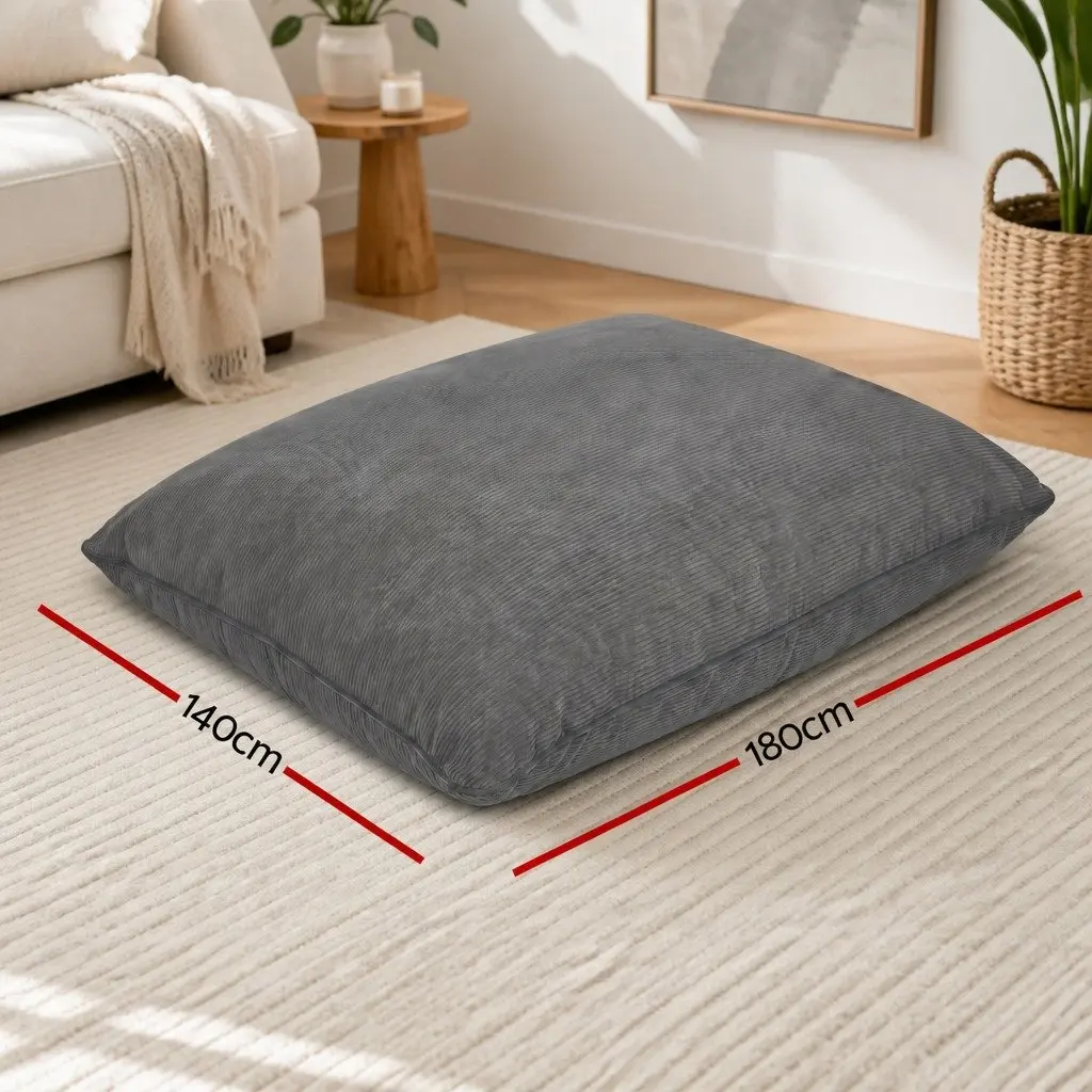 Grey Corduroy 3-in-1 Bean Bag Chair Cover
