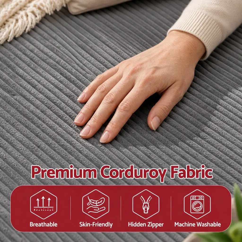 Grey Corduroy 3-in-1 Bean Bag Chair Cover