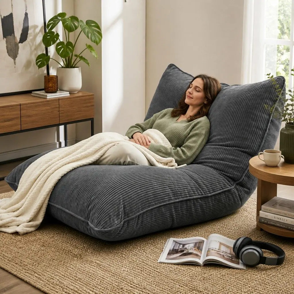 Grey Corduroy 3-in-1 Bean Bag Chair Cover