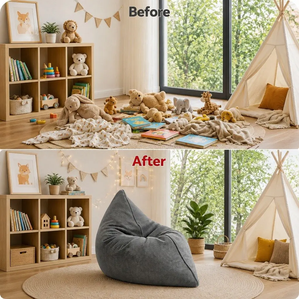 Grey Corduroy 3-in-1 Bean Bag Chair Cover
