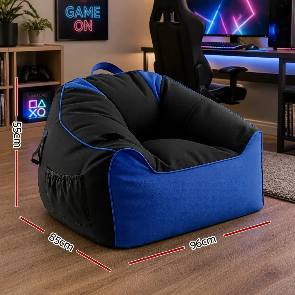 Gaming Bean Bag Chair Cover Floor Lounge Seat Adults Teens Kids Cup Holder
