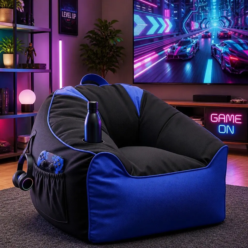 Gaming Bean Bag Chair Cover Floor Lounge Seat Adults Teens Kids Cup Holder
