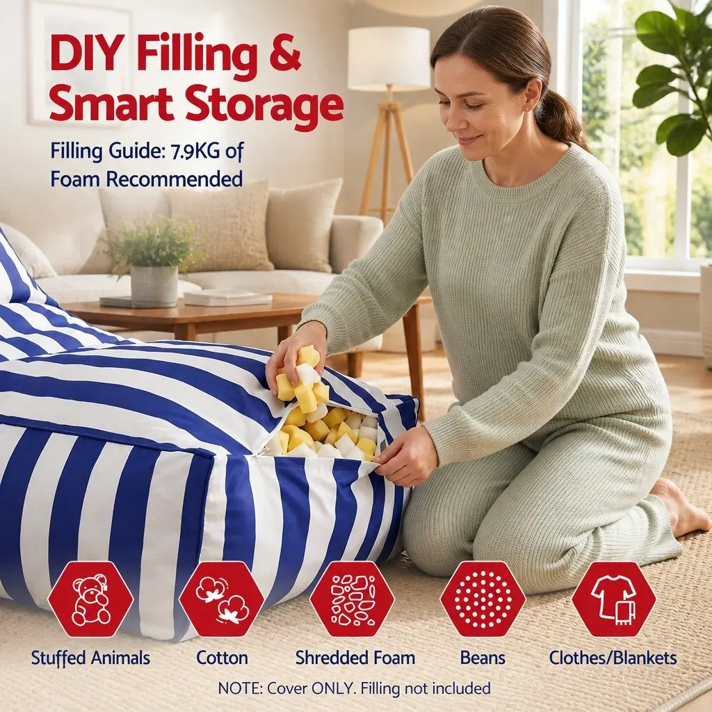 L-Shape Bean Bag Chair Cover for Indoor and Outdoor