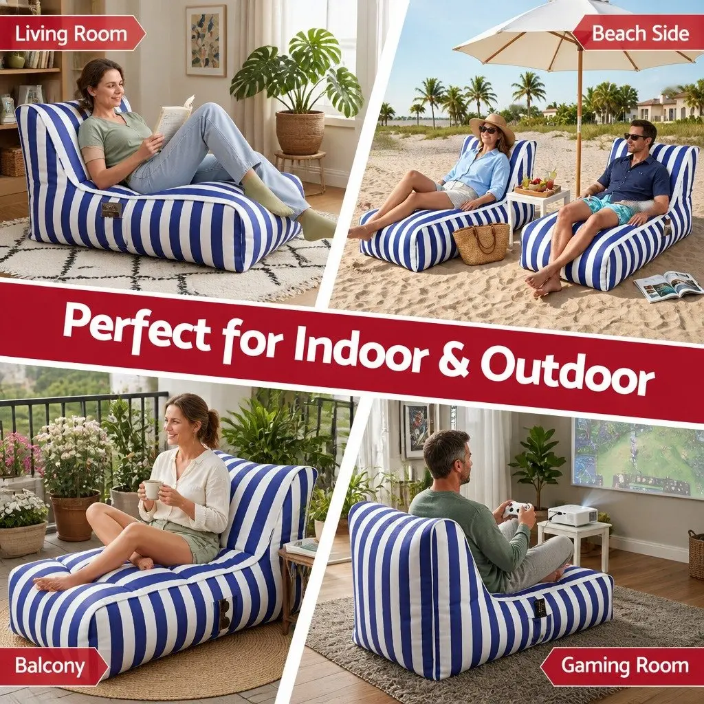 L-Shape Bean Bag Chair Cover for Indoor and Outdoor