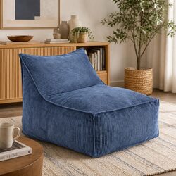 Comfortable L-Shaped Blue Corduroy Bean Bag Chair Cover