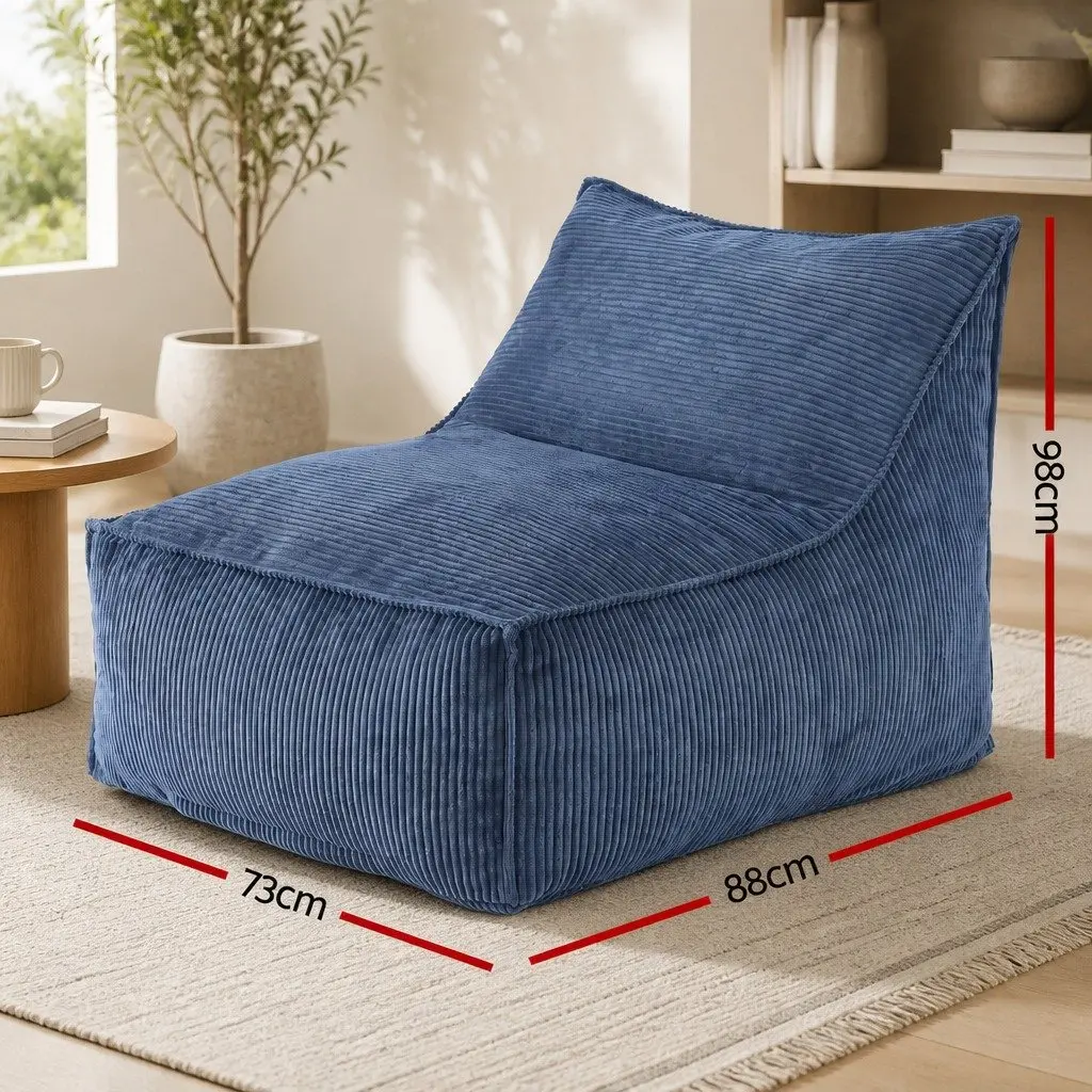 L-Shaped Blue Corduroy Bean Bag Chair Cover