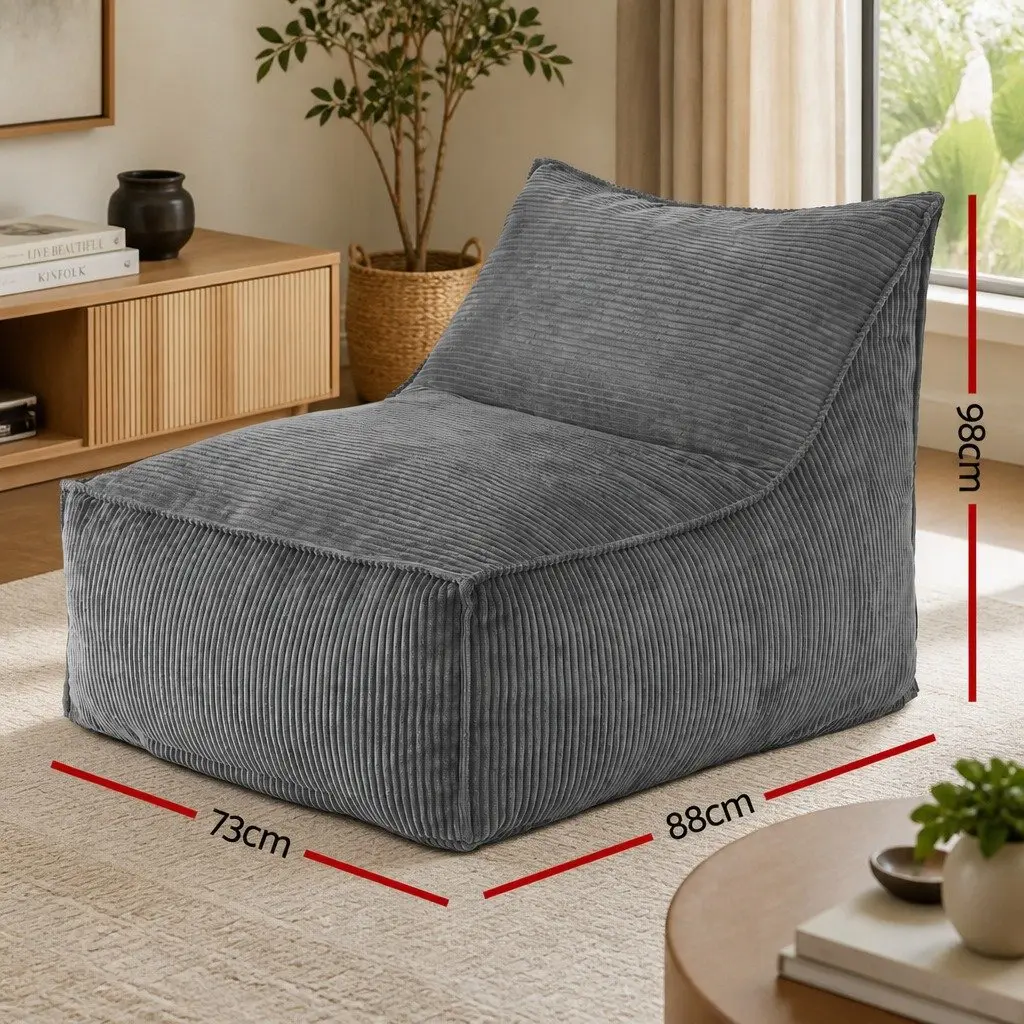 Bean Bag Chair Cover L-Shaped Grey Corduroy Soft Sofa Storage Lounger Adults