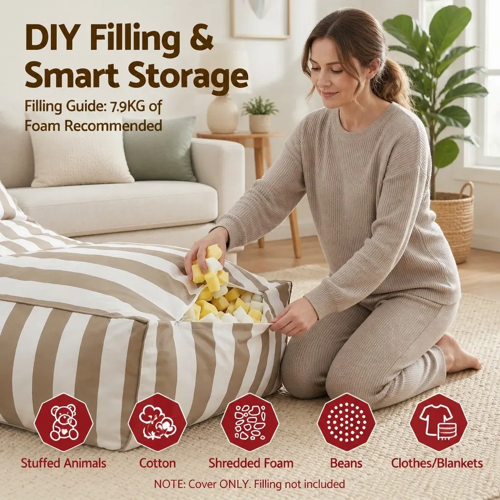 L-Shape Bean Bag Chair Cover for Indoor and Outdoor Use